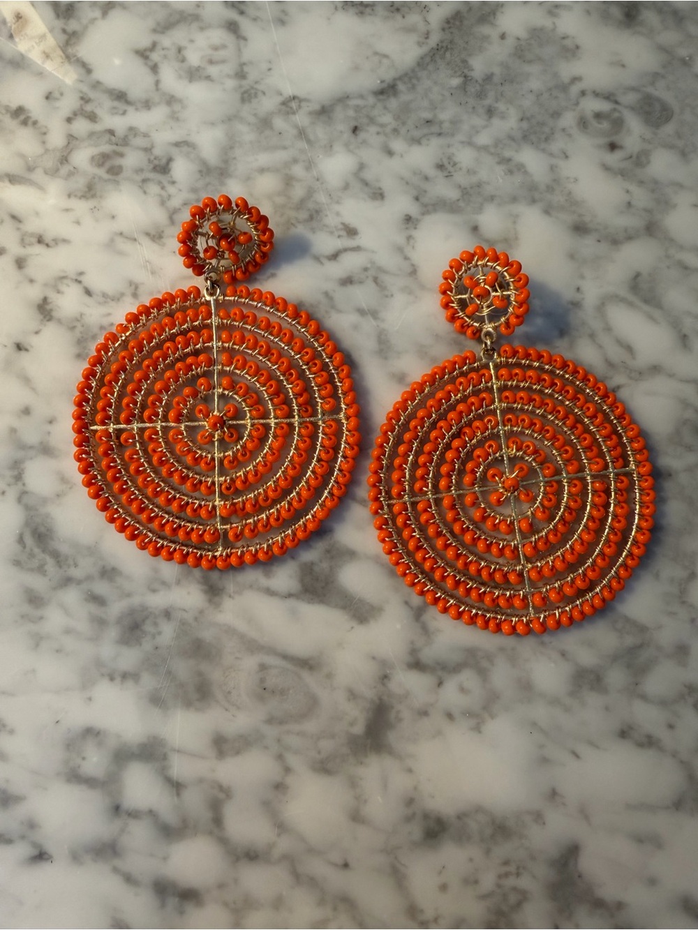 Lisi Lerch Orange Beaded Disc Statement Earrings - Picture 2 of 4